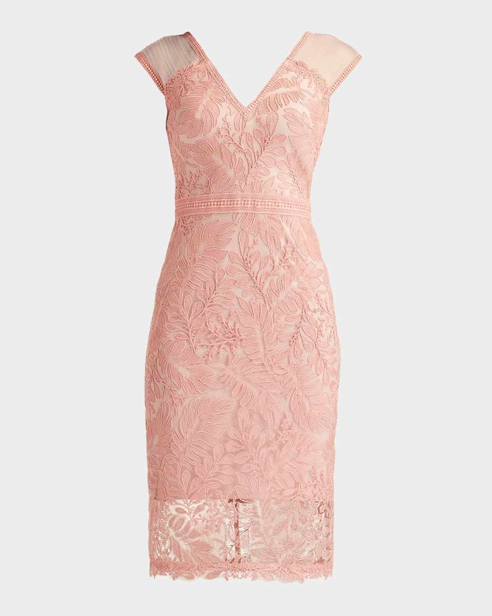 Cap-Sleeve Botanical Corded Lace Dress